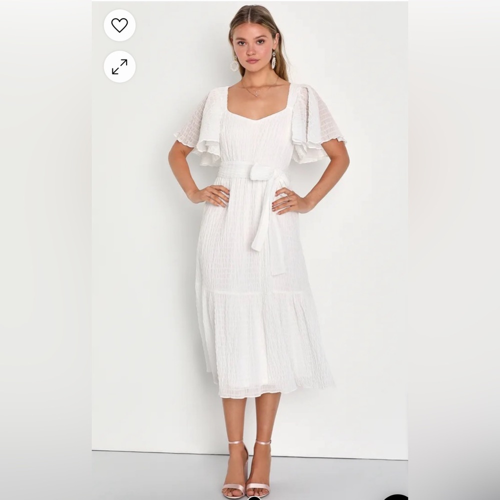 Lulus Divine Aesthetic White Flutter Sleeve Midi Dress